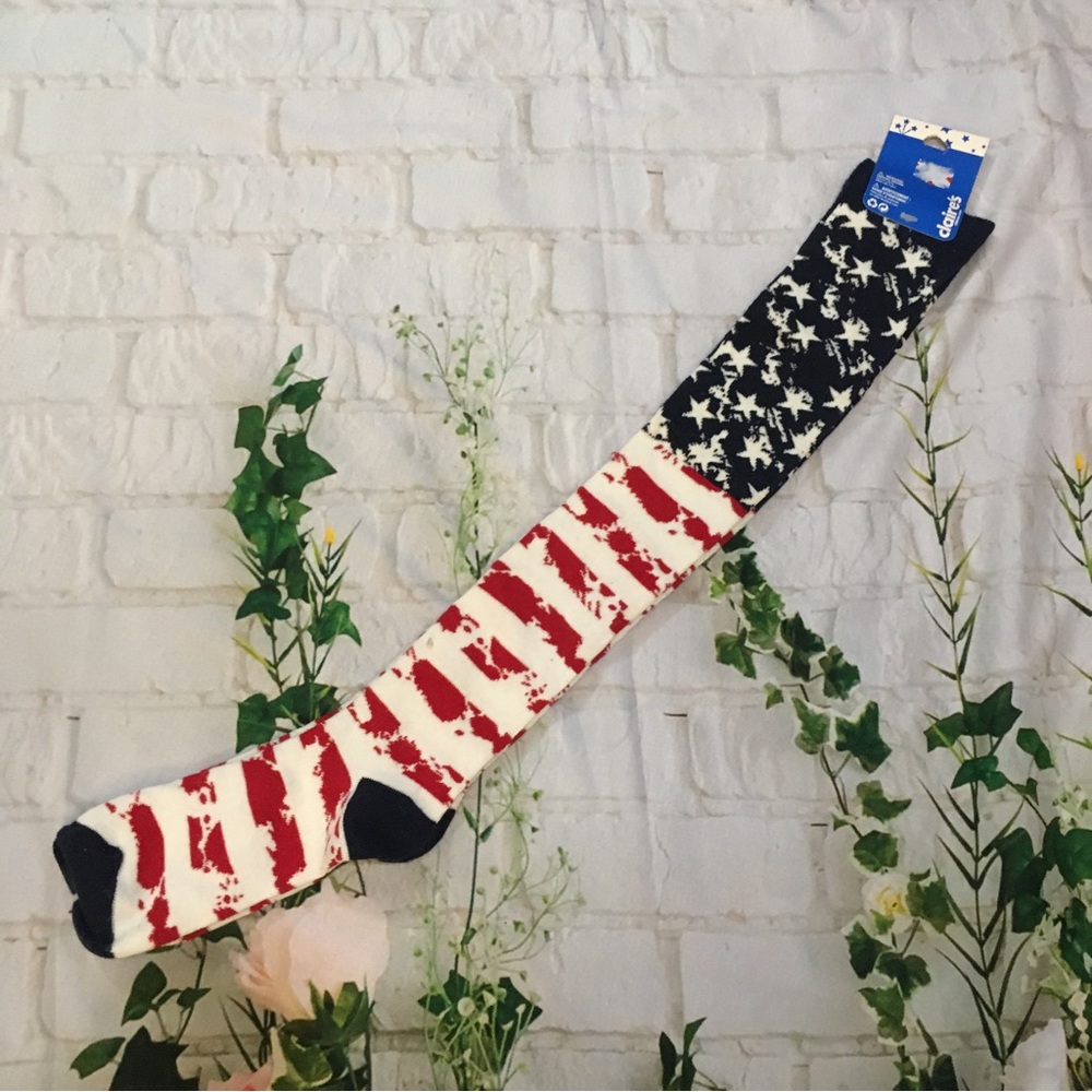 Fourth of July USA American flag pattern over the knee socks stretchy new